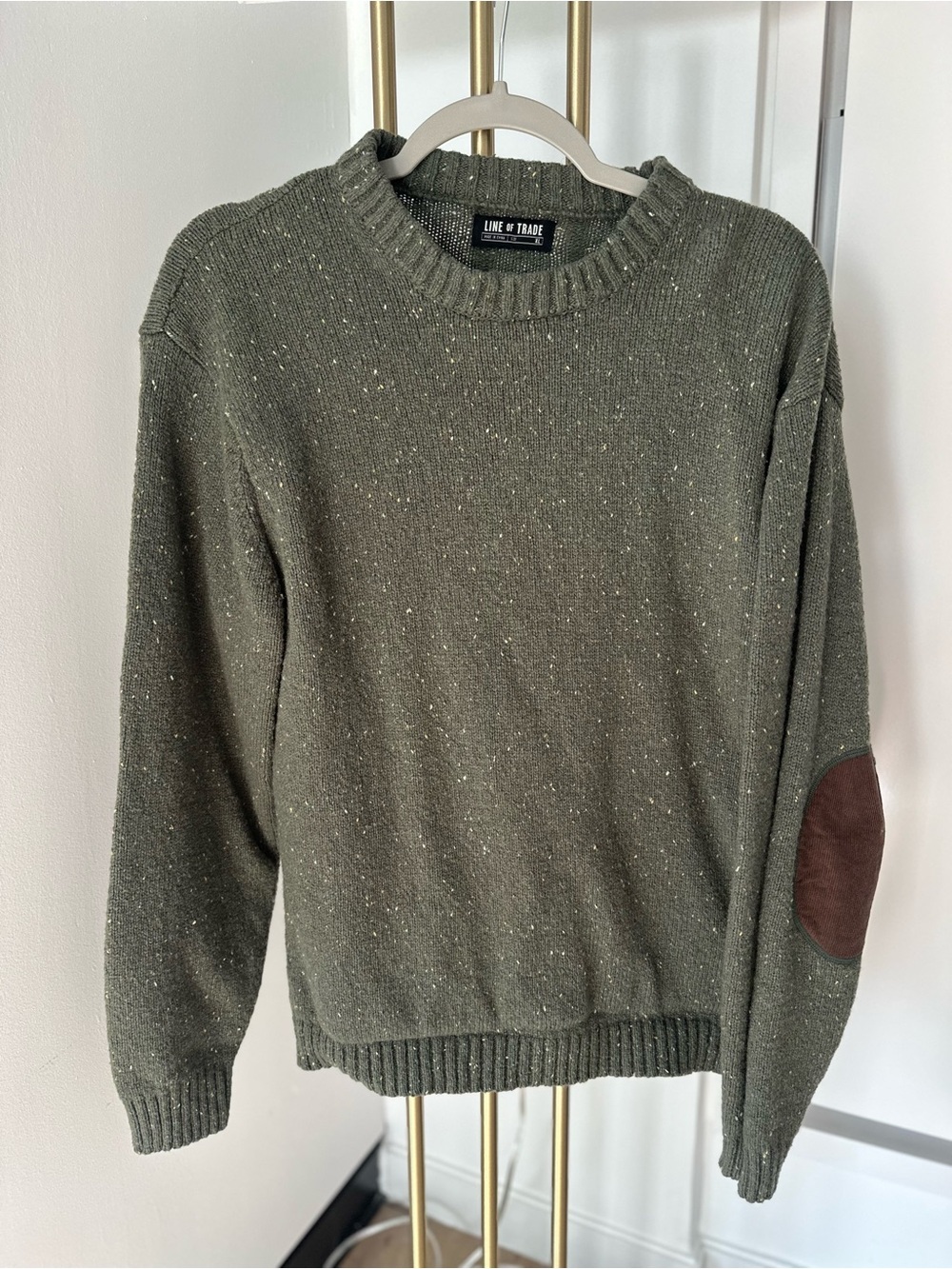 Olive Green Crewneck Sweater with Elbow Patch